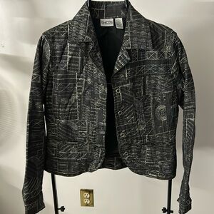 Chico’s Black Silver Embroidered Metallic Jacket